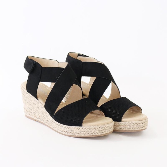 preview black perforated espadrille sandal - Picture 3 of 6